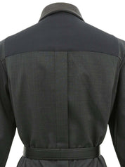 レザーウールコンビベルテッドシャツワンピース チャコールグレー