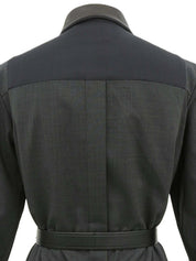 Leather Wool Combination Belted Shirt Dress #38 Charcoal Grey