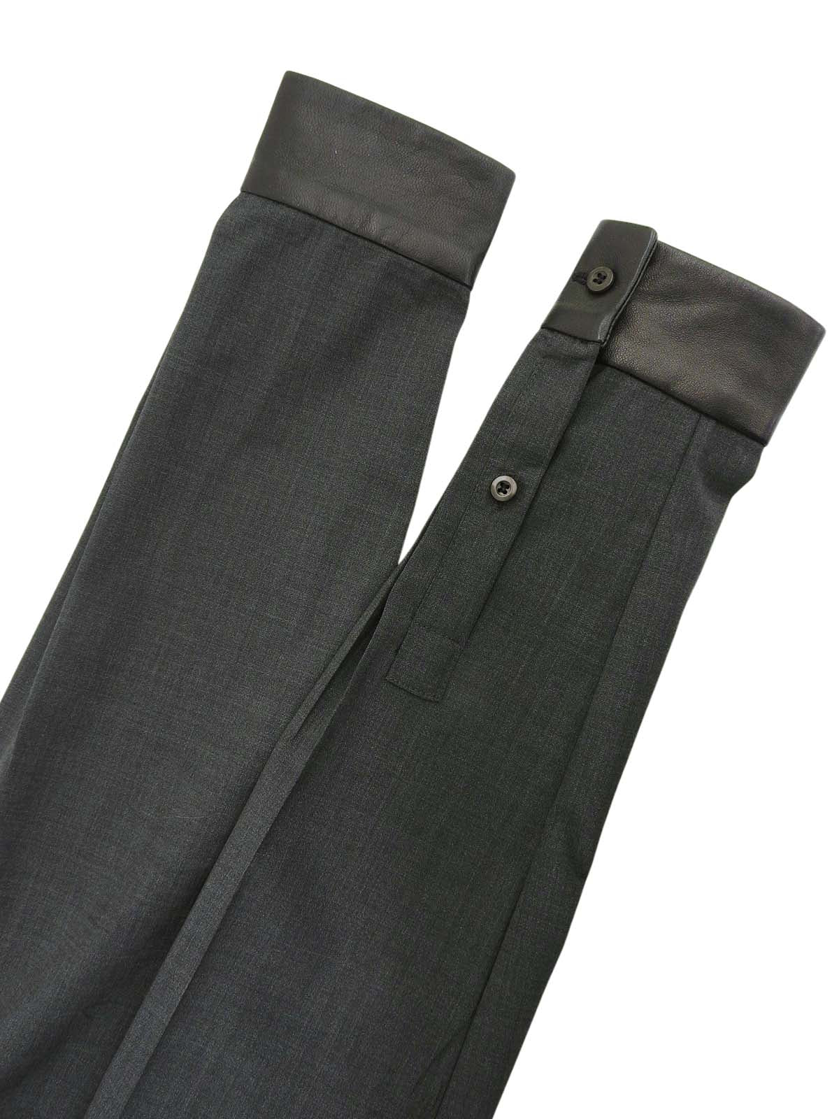 レザーウールコンビベルテッドシャツワンピース チャコールグレー