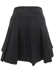 黑色格纹图案Logo搭扣褶裥迷你裙