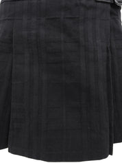 黑色格纹图案Logo搭扣褶裥迷你裙