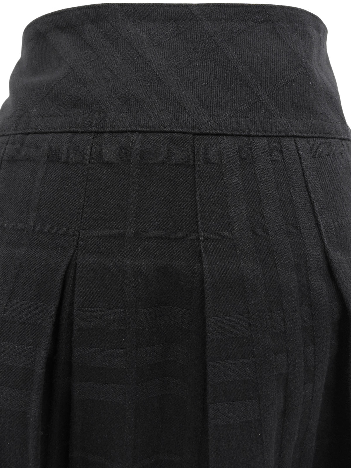 黑色格纹图案Logo搭扣褶裥迷你裙