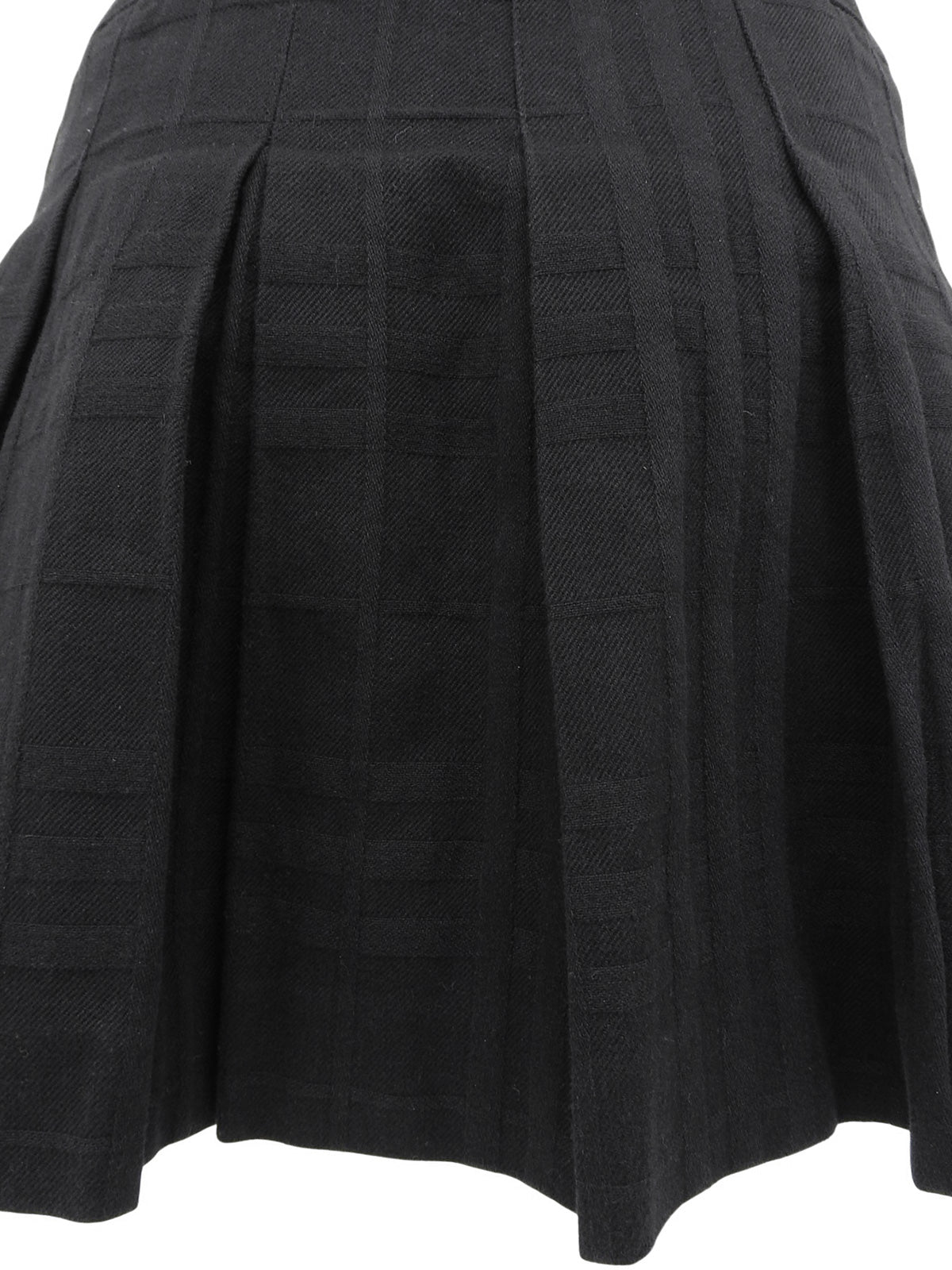 黑色格纹图案Logo搭扣褶裥迷你裙