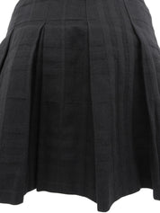 黑色格纹图案Logo搭扣褶裥迷你裙