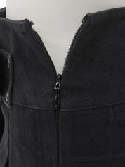 黑色格纹图案Logo搭扣褶裥迷你裙