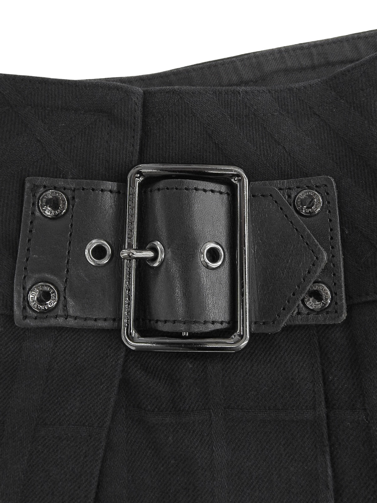 黑色格纹图案Logo搭扣褶裥迷你裙