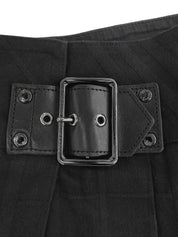 黑色格纹图案Logo搭扣褶裥迷你裙