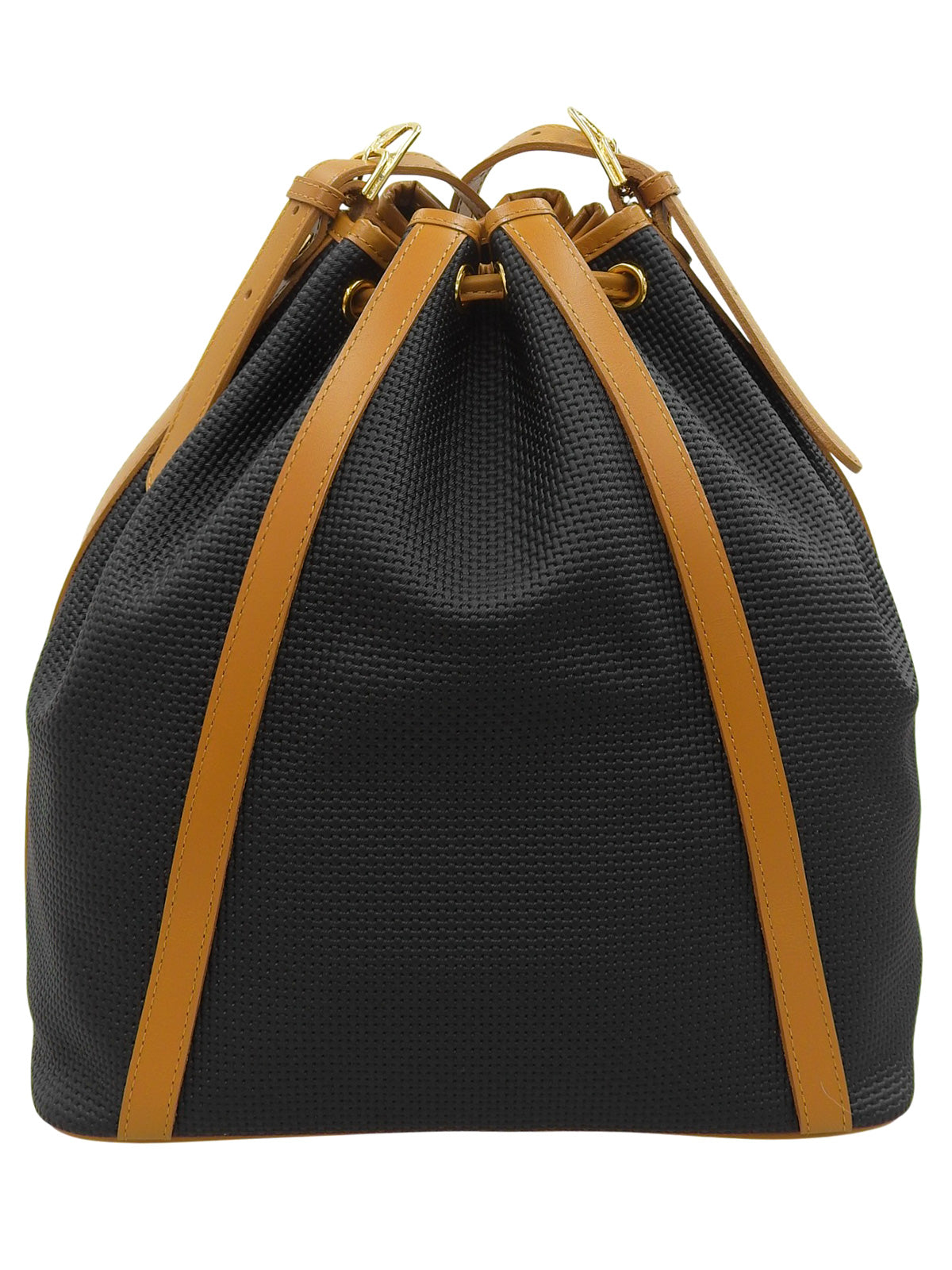 黑色/米色 Logo 吊牌抽绳单肩包