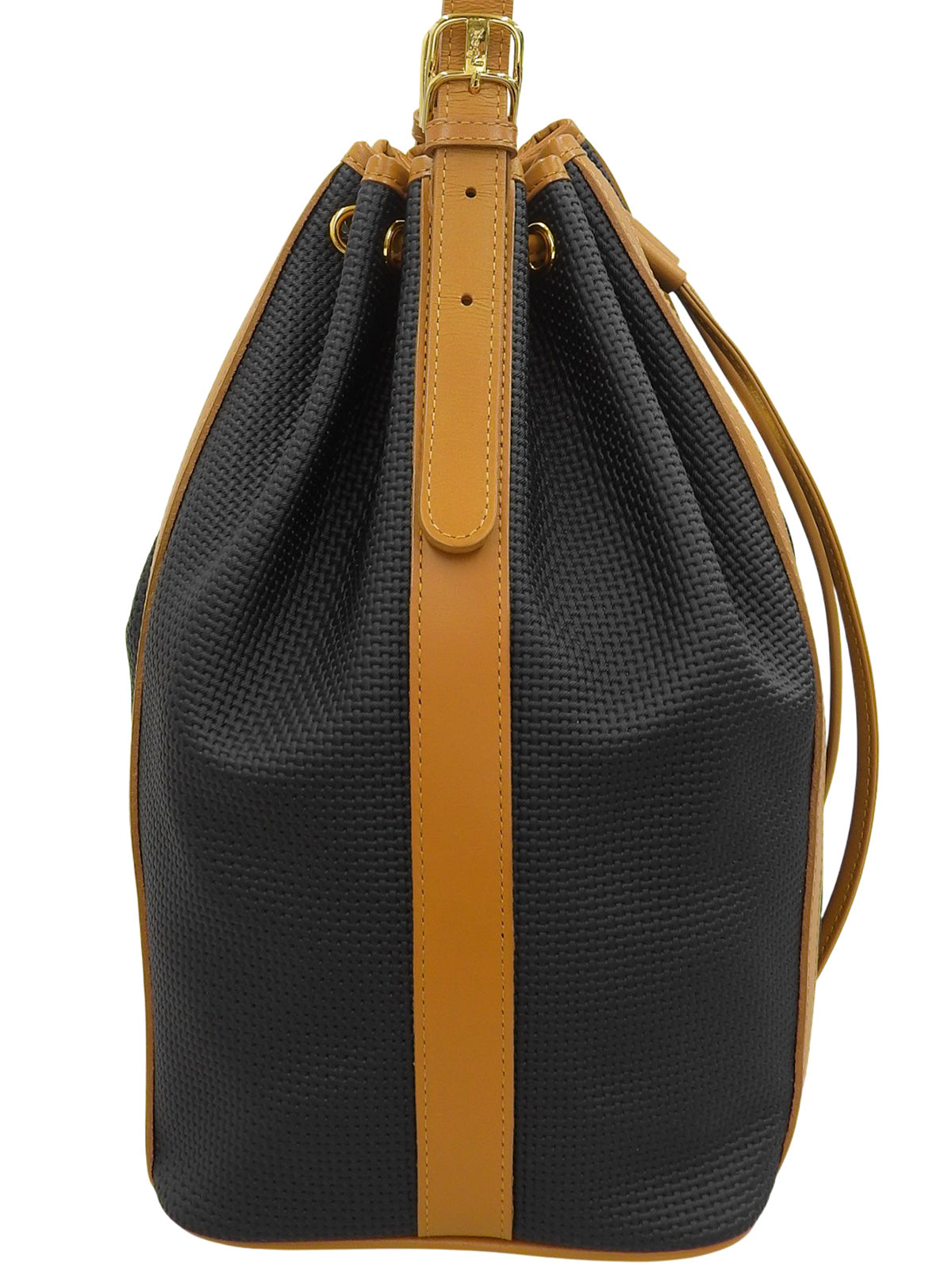 黑色/米色 Logo 吊牌抽绳单肩包