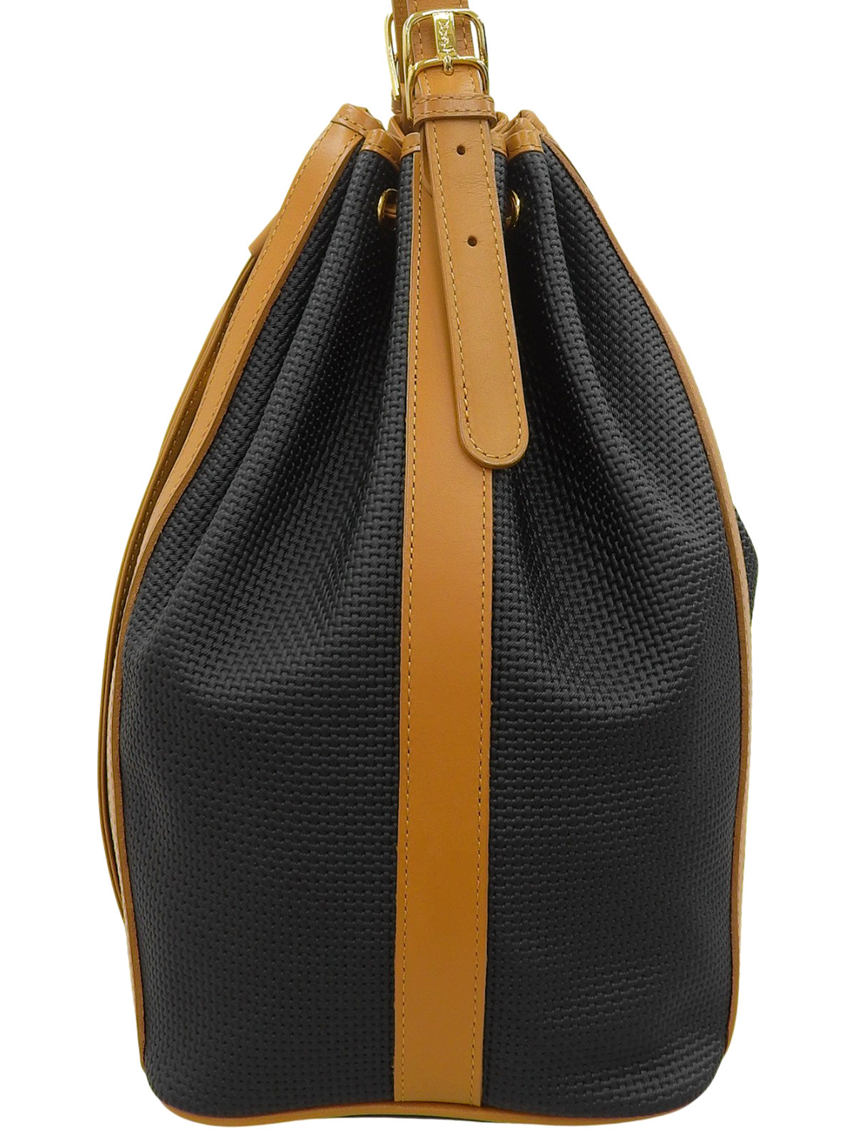 黑色/米色 Logo 吊牌抽绳单肩包