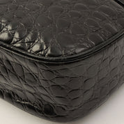 Croco-Embossed Vara Plate Shoulder Bag Black