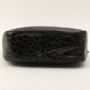 Croco-Embossed Vara Plate Shoulder Bag Black