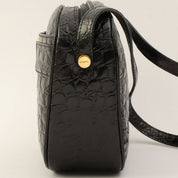 Croco-Embossed Vara Plate Shoulder Bag Black
