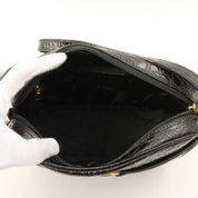 Croco-Embossed Vara Plate Shoulder Bag Black