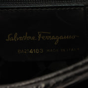 Croco-Embossed Vara Plate Shoulder Bag Black