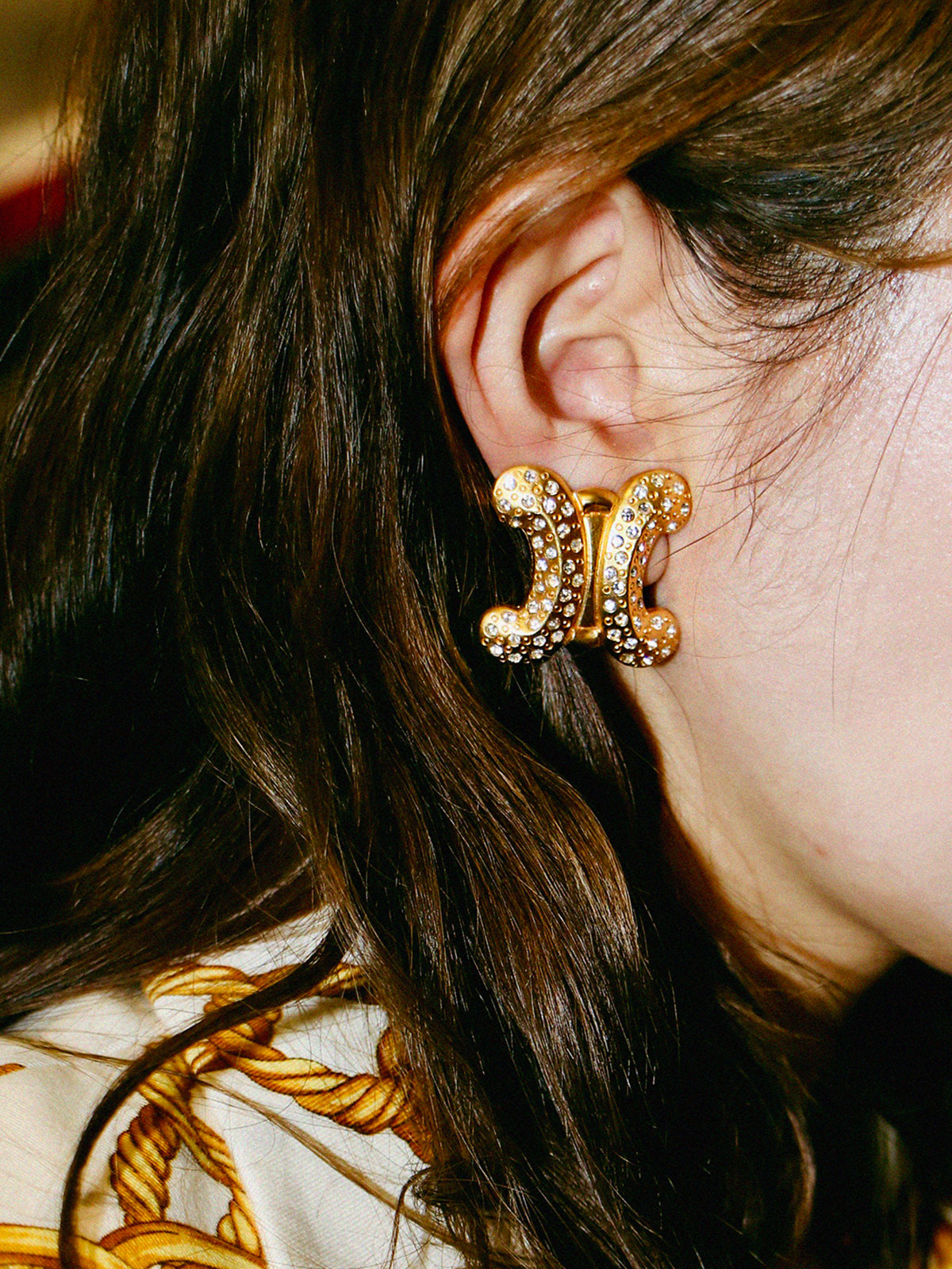 Rhinestone Macadam Earrings in Gold