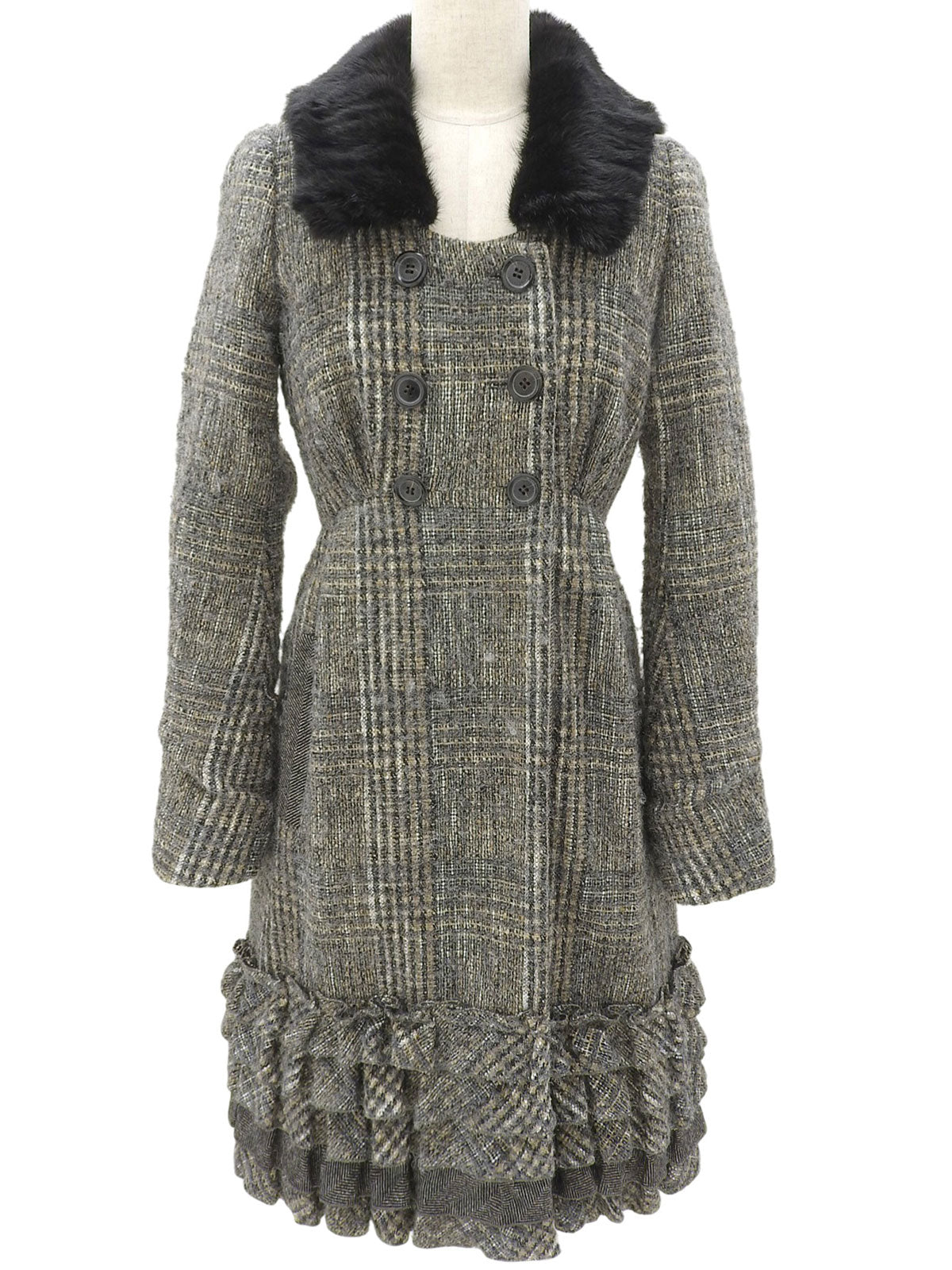 ツイードフリルデザインロングコート グレー/マルチ #36