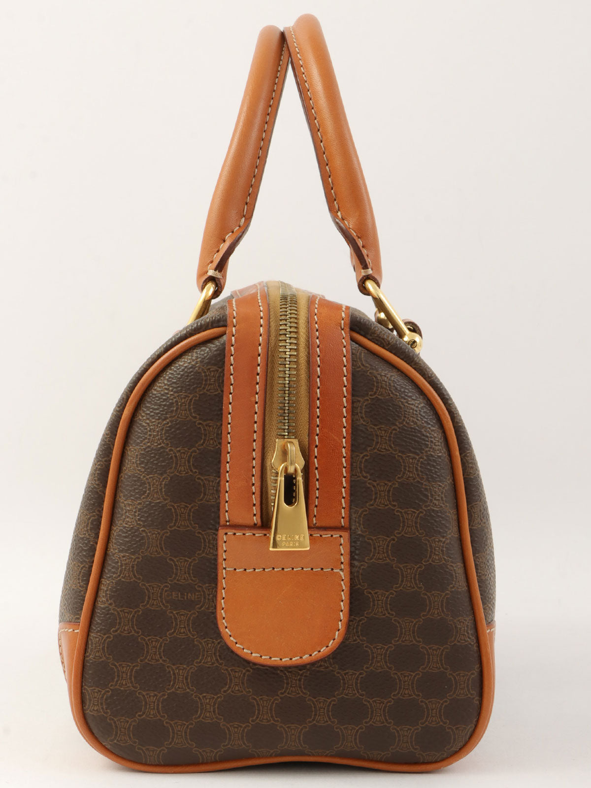 棕色 Macadam 图案 Logo 压纹迷你波士顿包