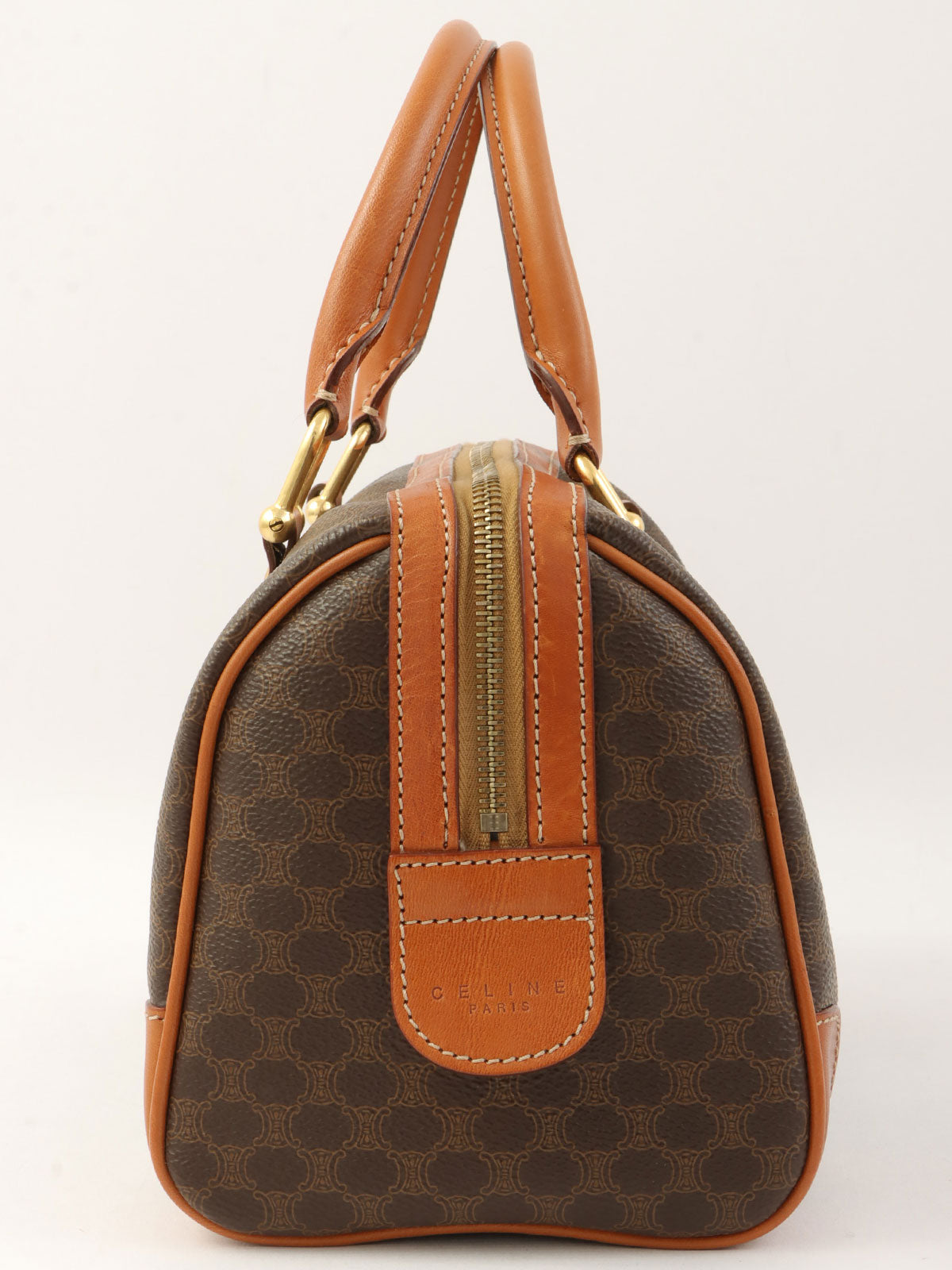 棕色 Macadam 图案 Logo 压纹迷你波士顿包