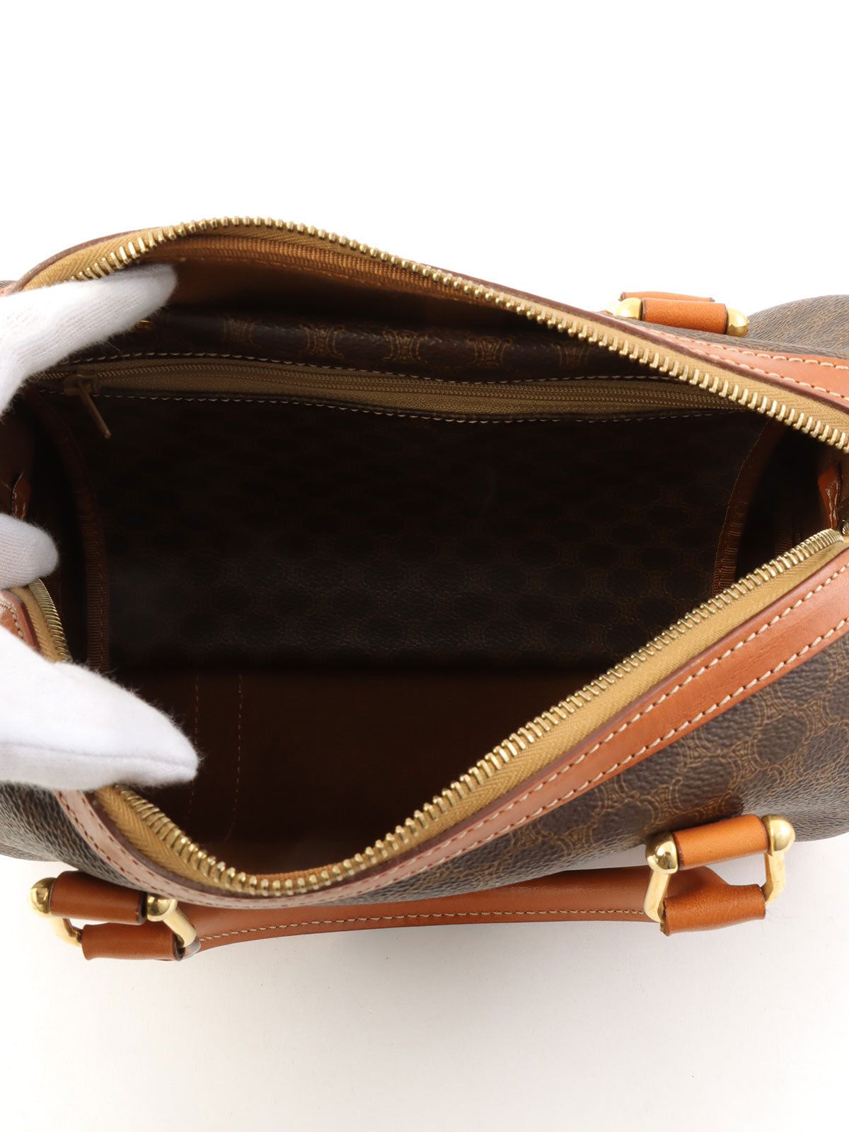 Macadam Pattern Logo Embossed Mini Boston Bag Brown