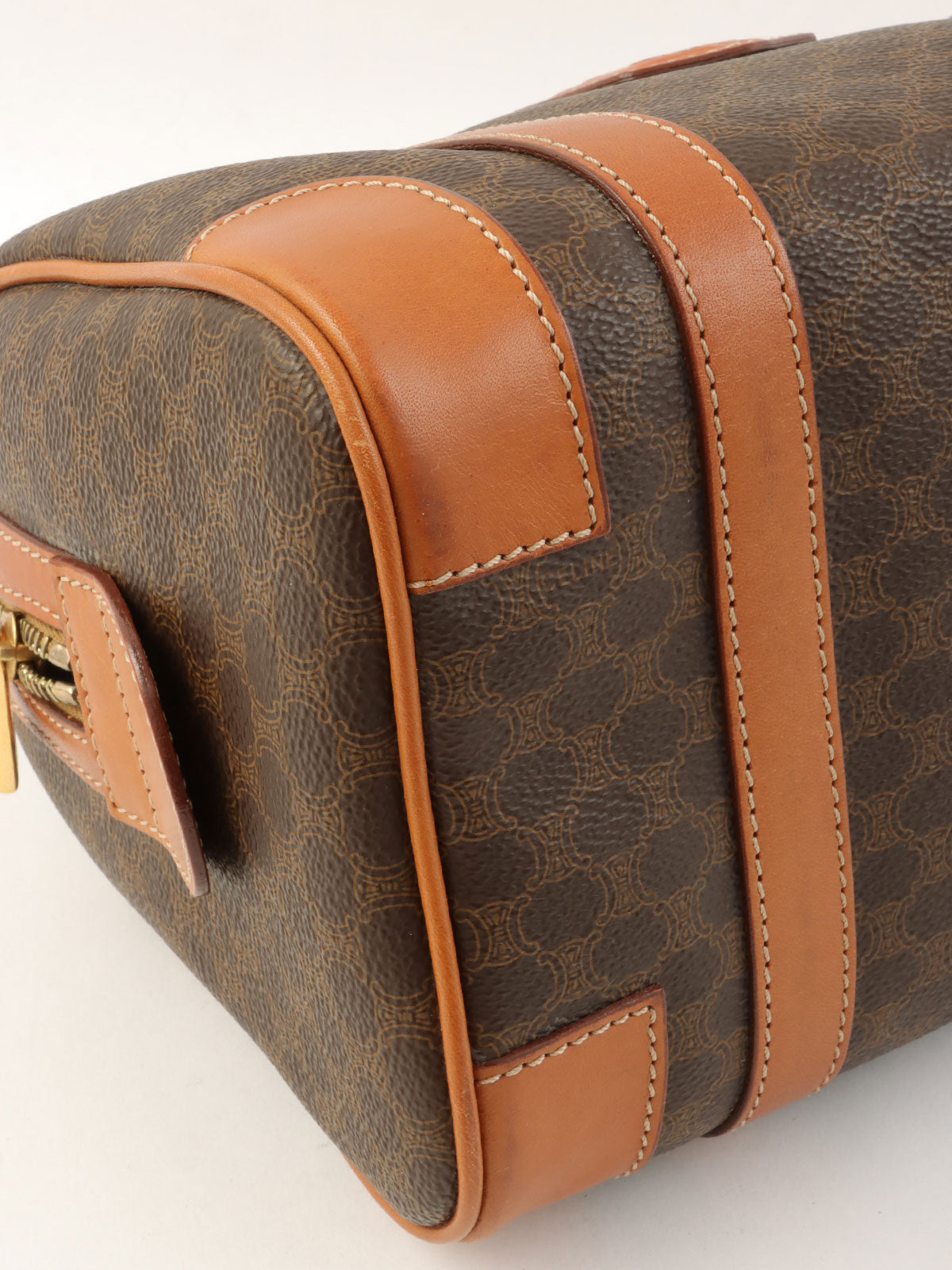 棕色 Macadam 图案 Logo 压纹迷你波士顿包