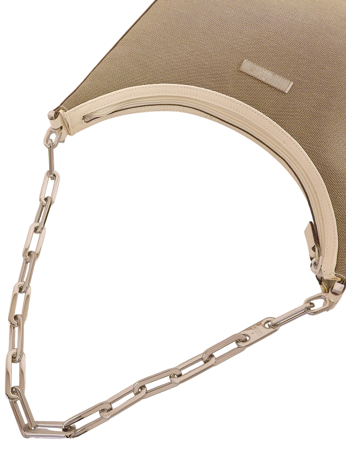 Logo Plate Chain Shoulder Bag Beige