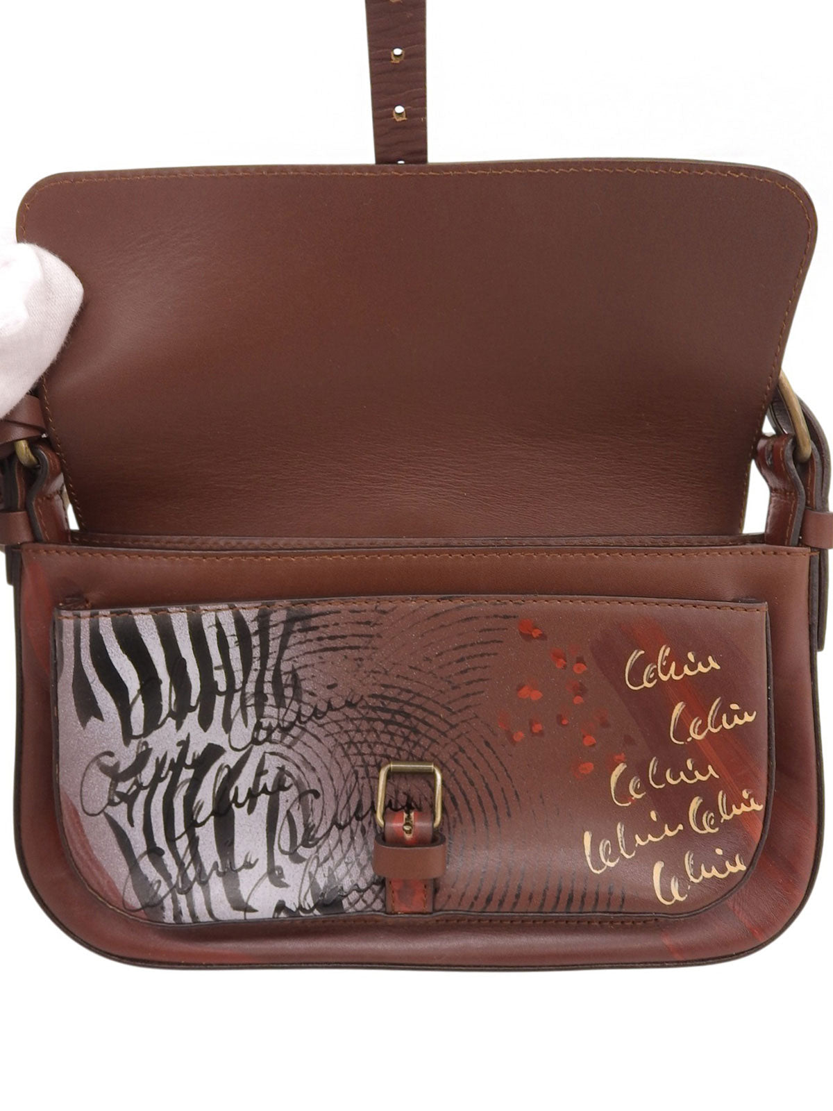 ハンドペイントショルダーバッグ ブラウン/マルチ