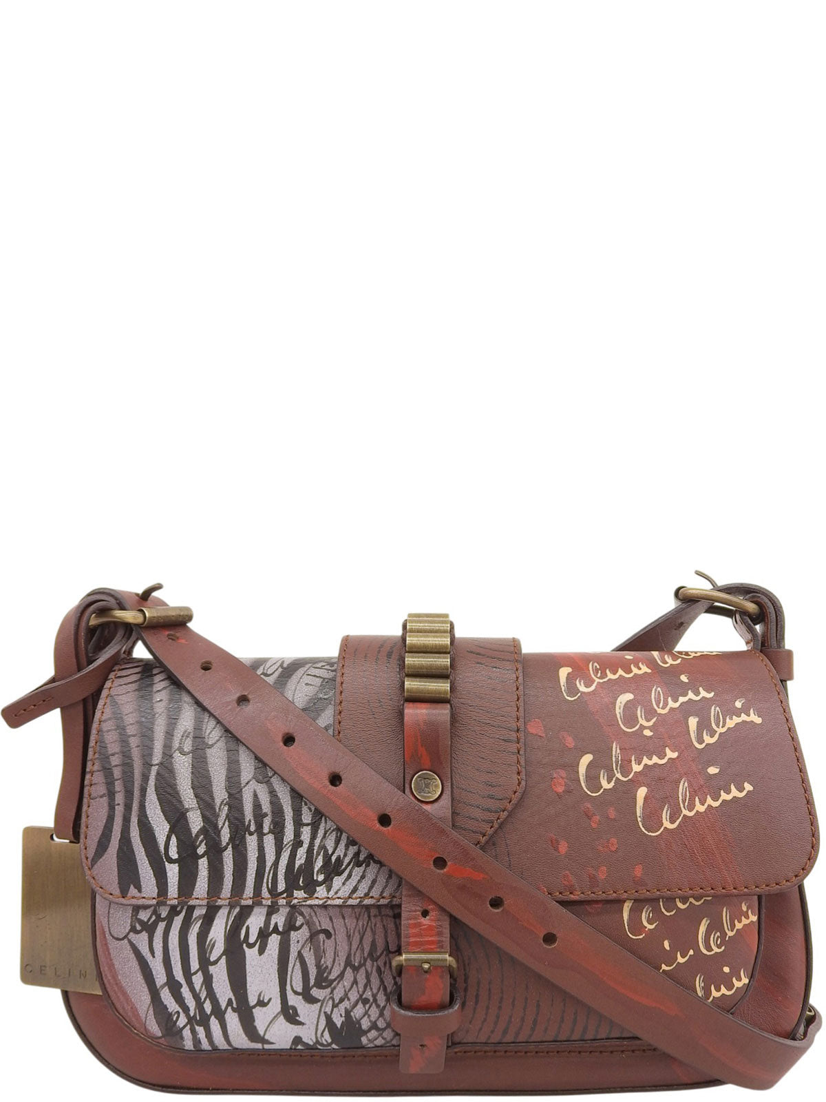 ハンドペイントショルダーバッグ ブラウン/マルチ