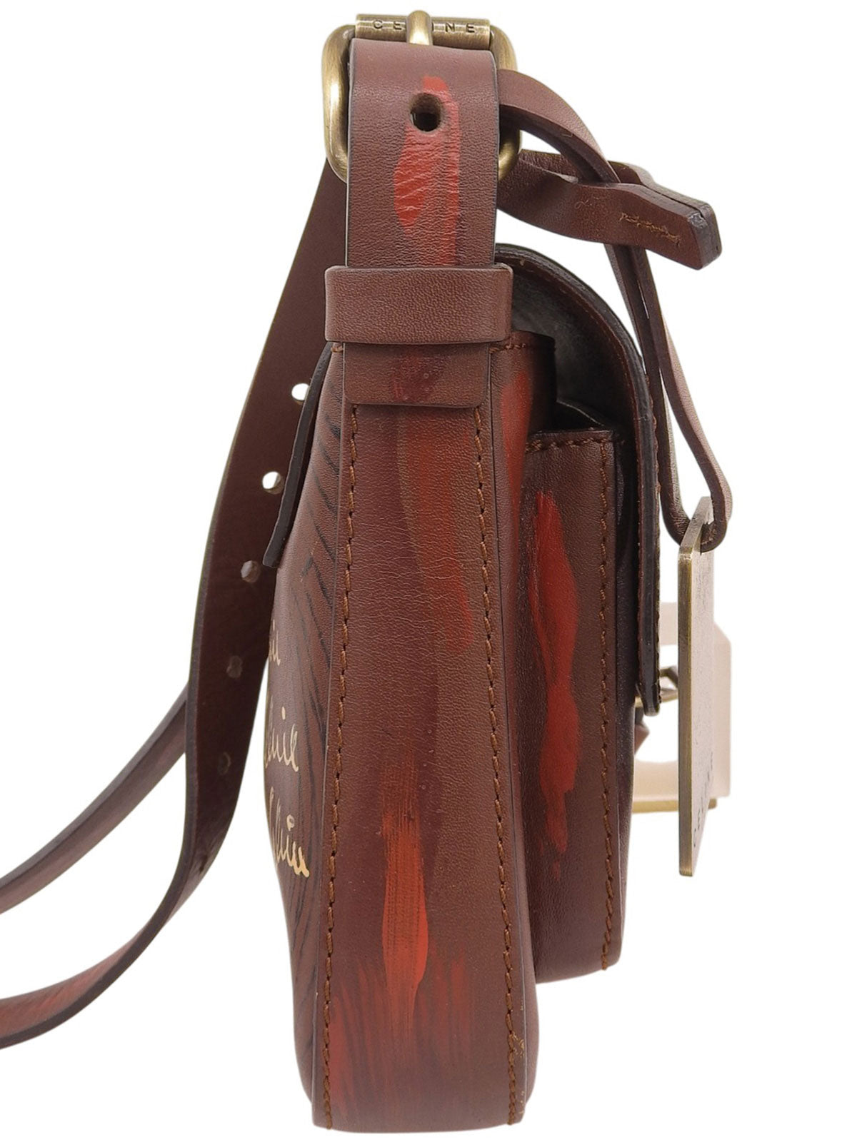 ハンドペイントショルダーバッグ ブラウン/マルチ