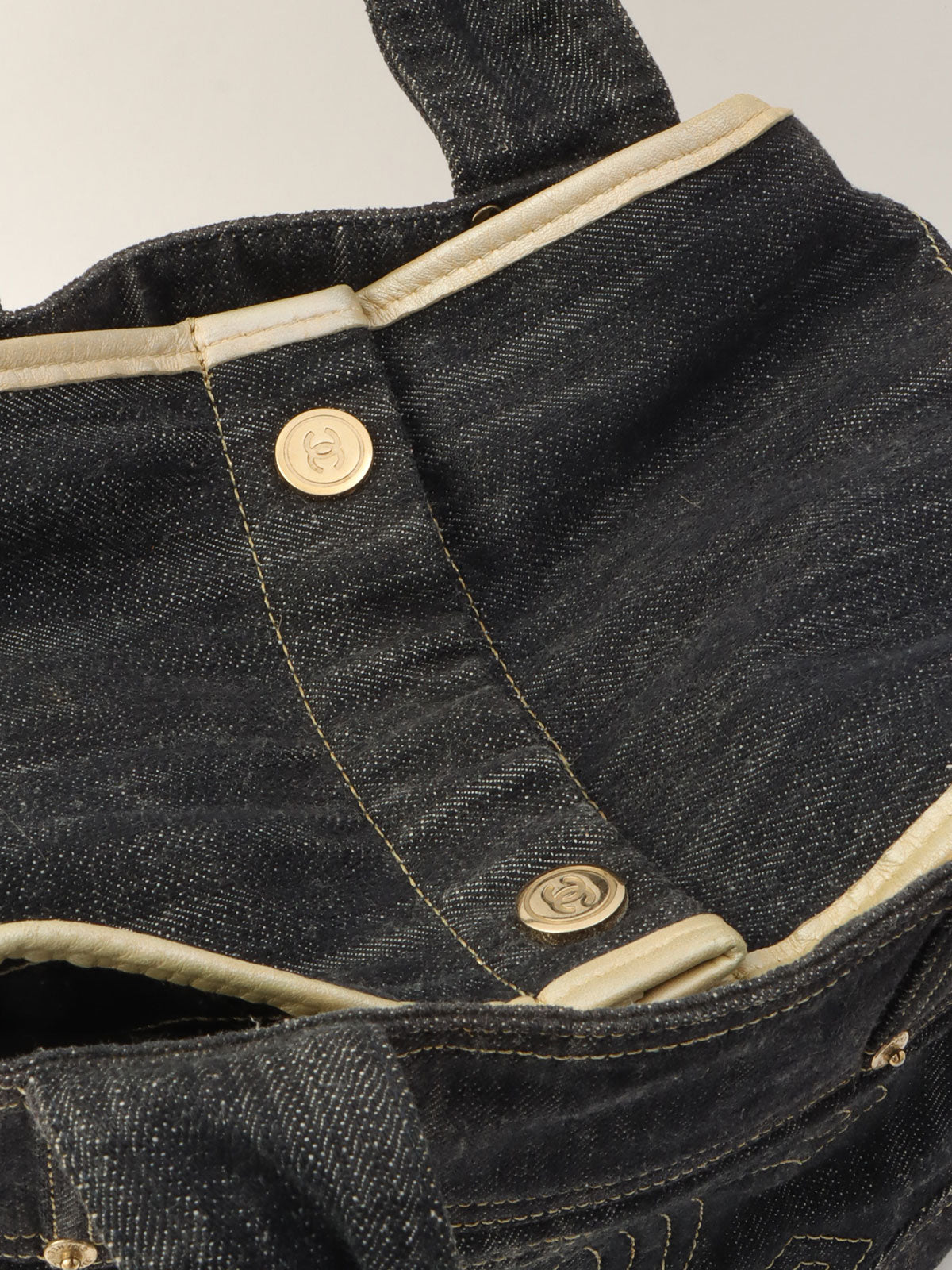 Around 2005 Made Sparkling Denim CC Mark Stitch Top Handle Bag Indigo