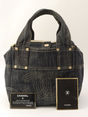 Around 2005 Made Sparkling Denim CC Mark Stitch Top Handle Bag Indigo