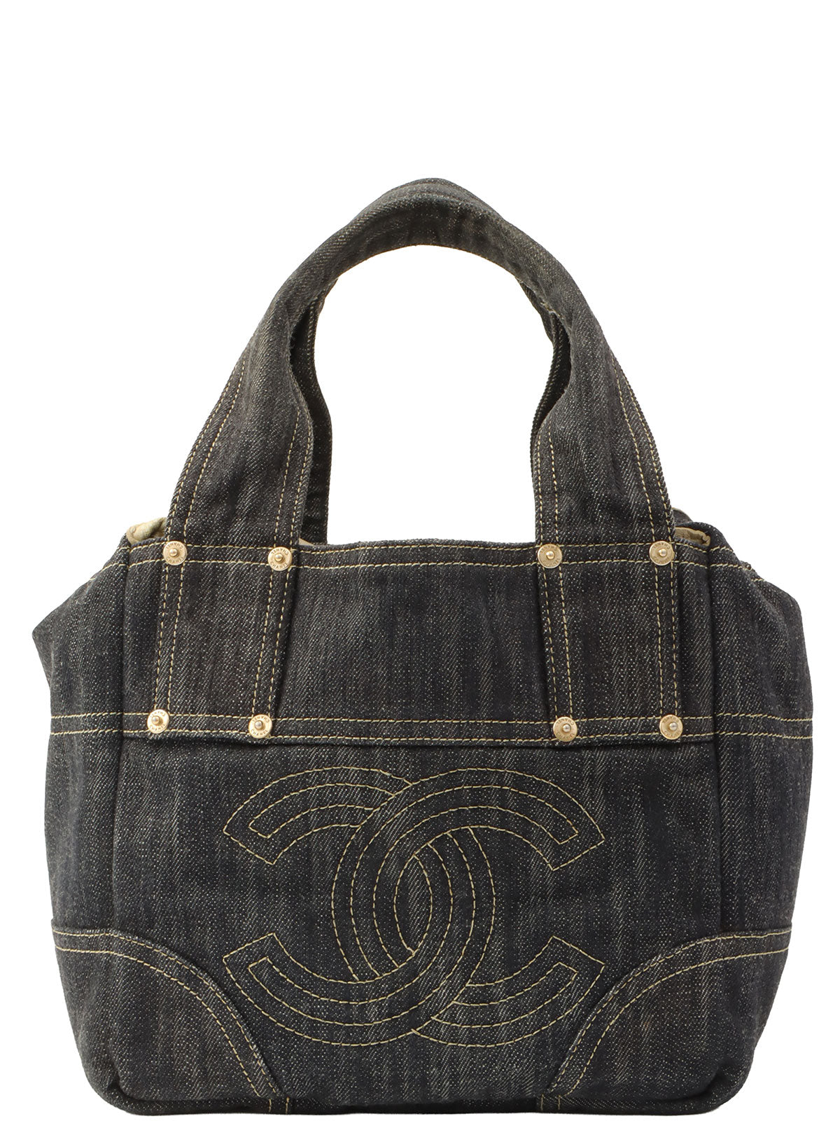 Around 2005 Made Sparkling Denim CC Mark Stitch Top Handle Bag Indigo
