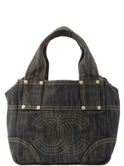 Around 2005 Made Sparkling Denim CC Mark Stitch Top Handle Bag Indigo