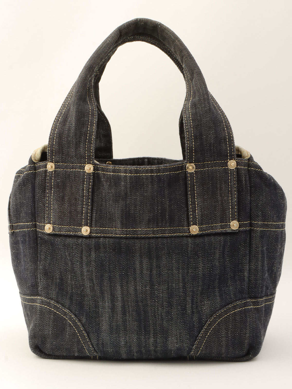 Around 2005 Made Sparkling Denim CC Mark Stitch Top Handle Bag Indigo