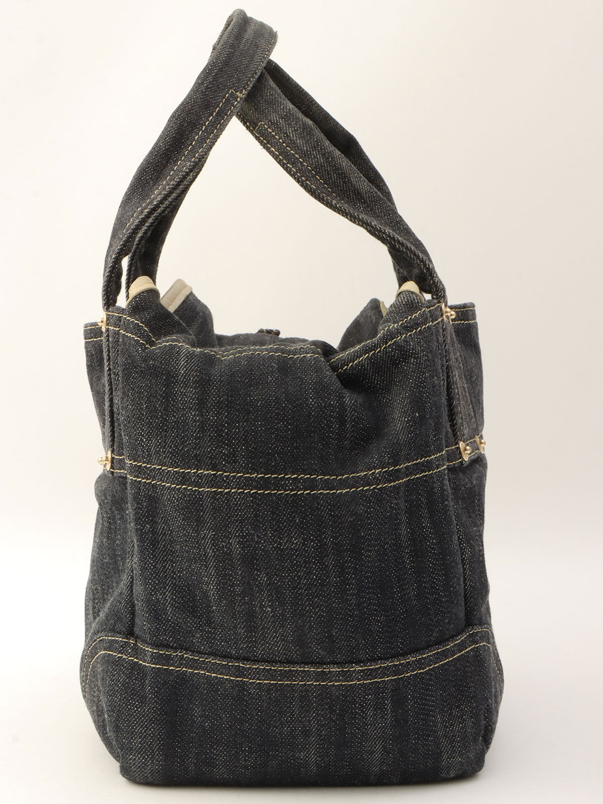 Around 2005 Made Sparkling Denim CC Mark Stitch Top Handle Bag Indigo