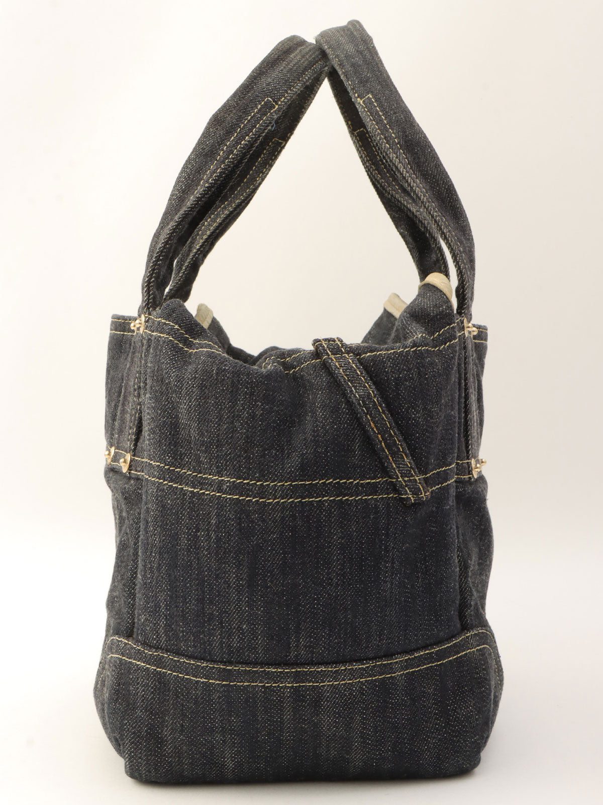 Around 2005 Made Sparkling Denim CC Mark Stitch Top Handle Bag Indigo