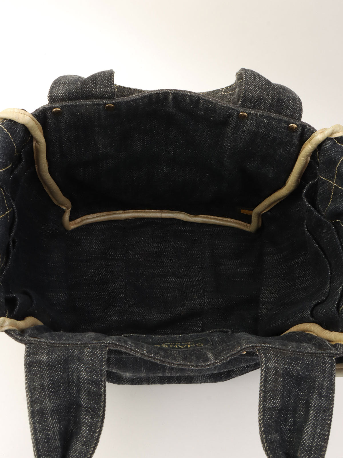 Around 2005 Made Sparkling Denim CC Mark Stitch Top Handle Bag Indigo