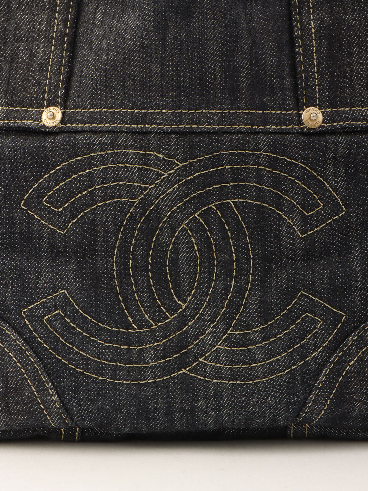 Around 2005 Made Sparkling Denim CC Mark Stitch Top Handle Bag Indigo