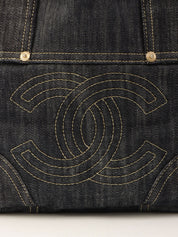 Around 2005 Made Sparkling Denim CC Mark Stitch Top Handle Bag Indigo