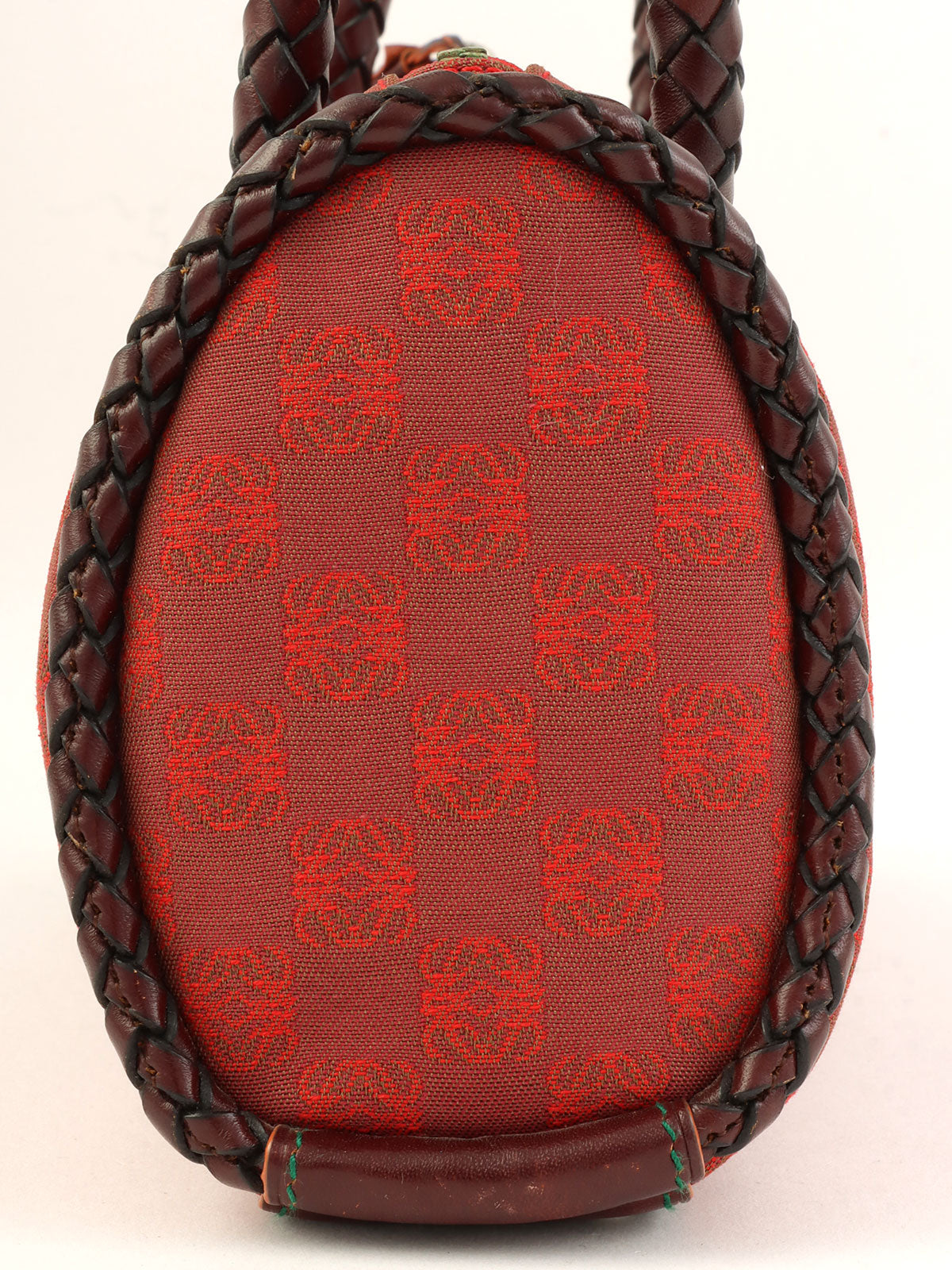 Canvas and Leather Combi-Nagram Pattern Handbag in Red/Brown