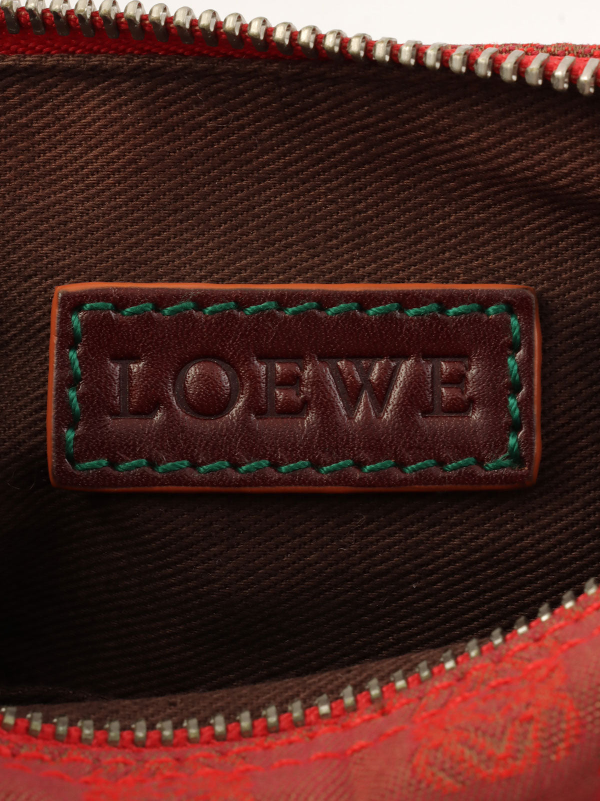 Canvas and Leather Combi-Nagram Pattern Handbag in Red/Brown