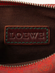 Canvas and Leather Combi-Nagram Pattern Handbag in Red/Brown