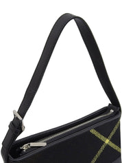 Wool and leather combination check pattern shoulder bag in black/brown/yellow