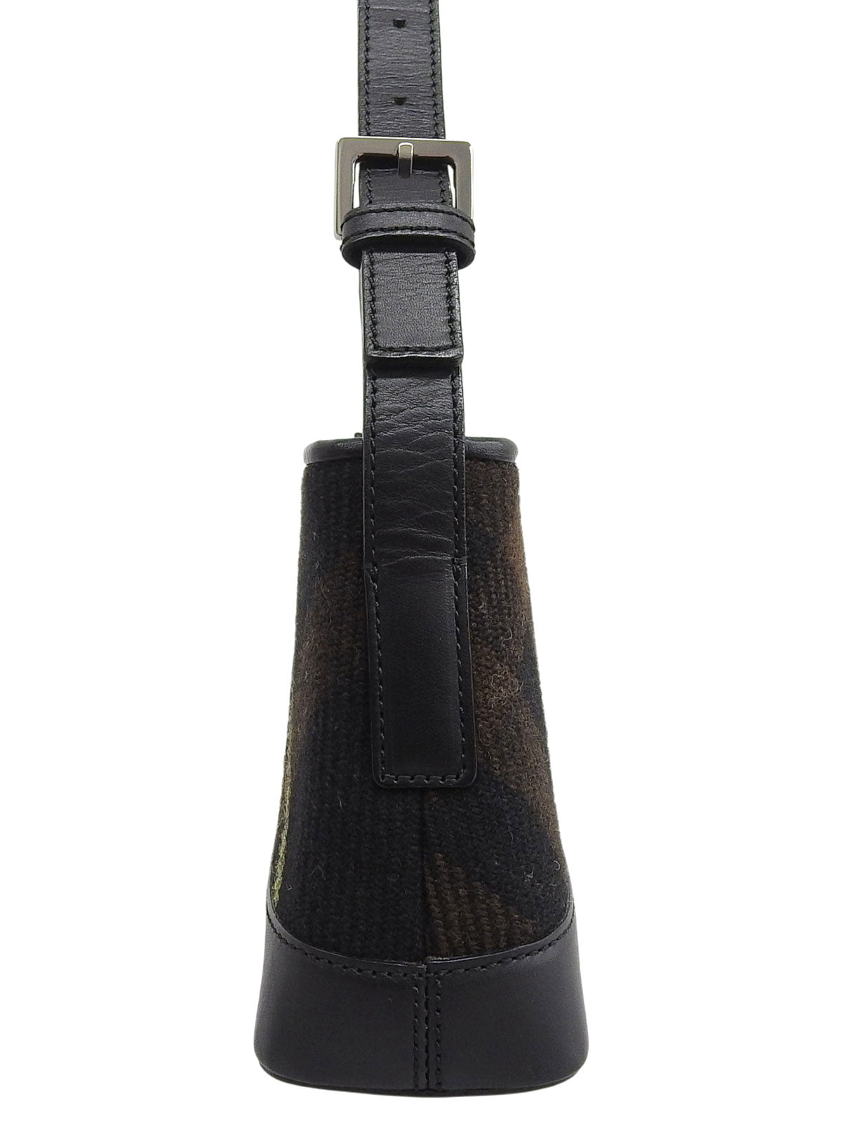 Wool and leather combination check pattern shoulder bag in black/brown/yellow