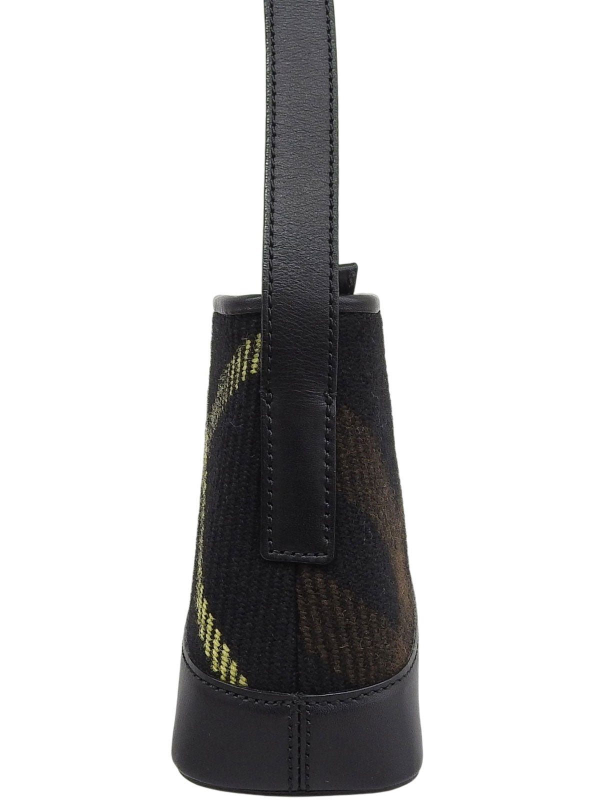 Wool and leather combination check pattern shoulder bag in black/brown/yellow