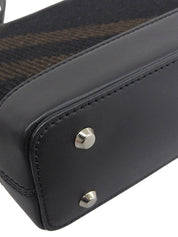 Wool and leather combination check pattern shoulder bag in black/brown/yellow