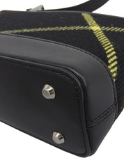 Wool and leather combination check pattern shoulder bag in black/brown/yellow
