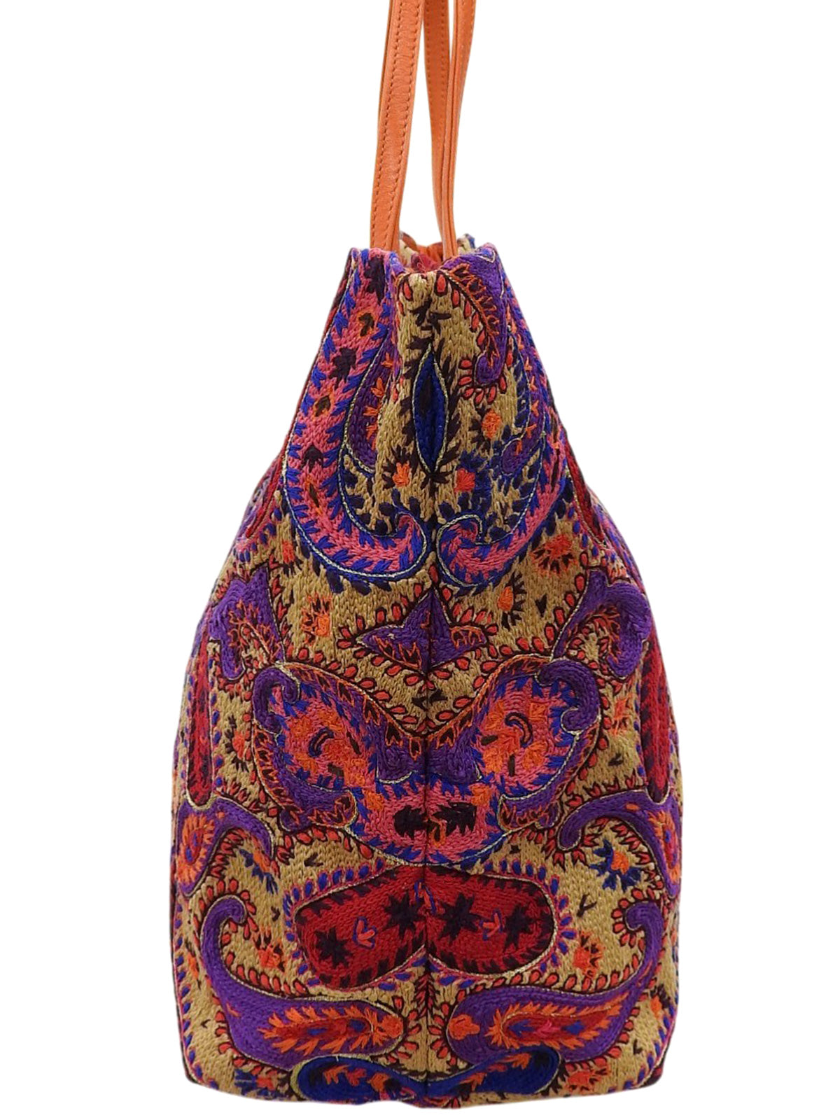 Paisley Pattern Raffia Tote Bag in Beige/Multi