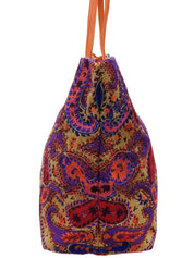 Paisley Pattern Raffia Tote Bag in Beige/Multi