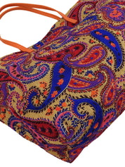Paisley Pattern Raffia Tote Bag in Beige/Multi